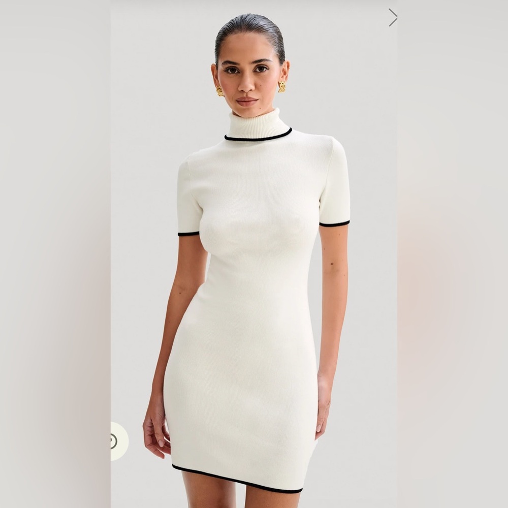 Meshki Hayley Turtleneck Contrast Knit Mini Dress - Ivory